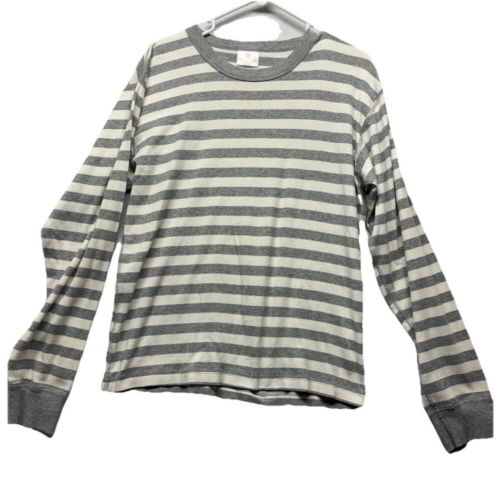 Hanna Andersson Pajama Long Sleeve Top Adult Medium Grey Striped Organic Cotton